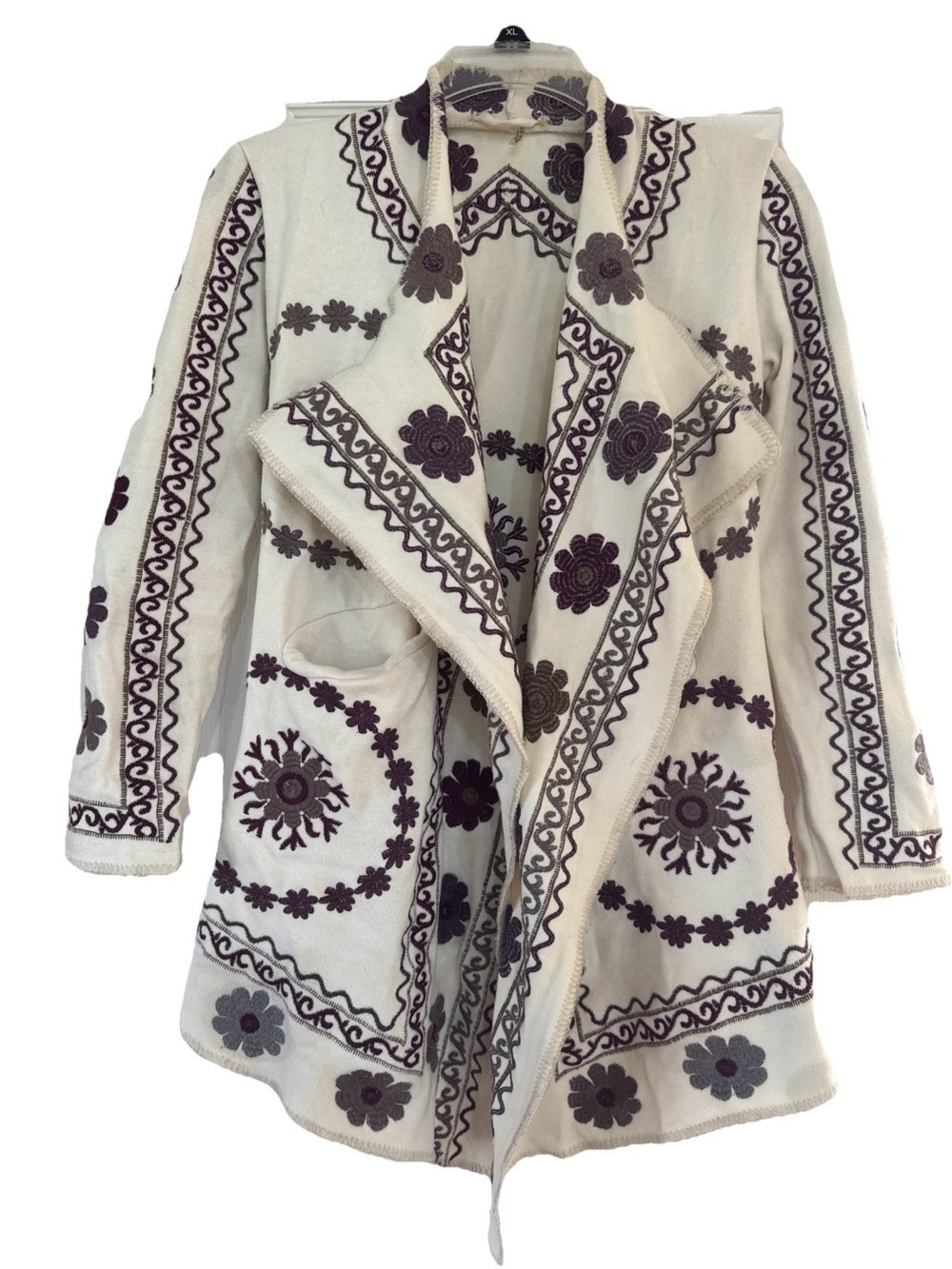 paparazzi Cream Coat with Purple Floral Embroidery
